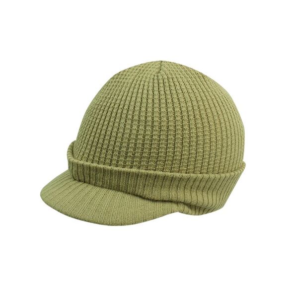 Thermal Ribbed Knit Beanie Hat With Visor - Picture 1 of 6